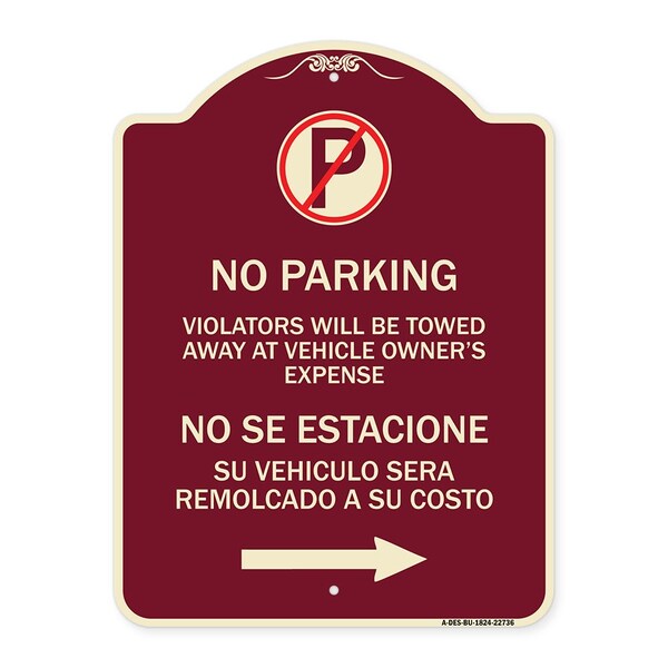 Signmission Violators Will Be Towed Away at Vehicle Owners Expense No Se Estacione Su Vehiculo, BU-1824-22736 A-DES-BU-1824-22736 - main